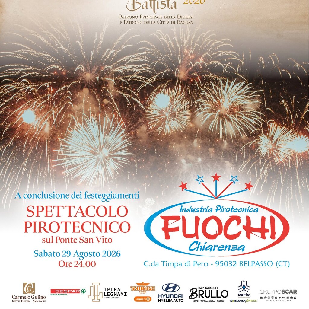 29 Ago 2026 Spettacolo Pirotecnico San Giovanni