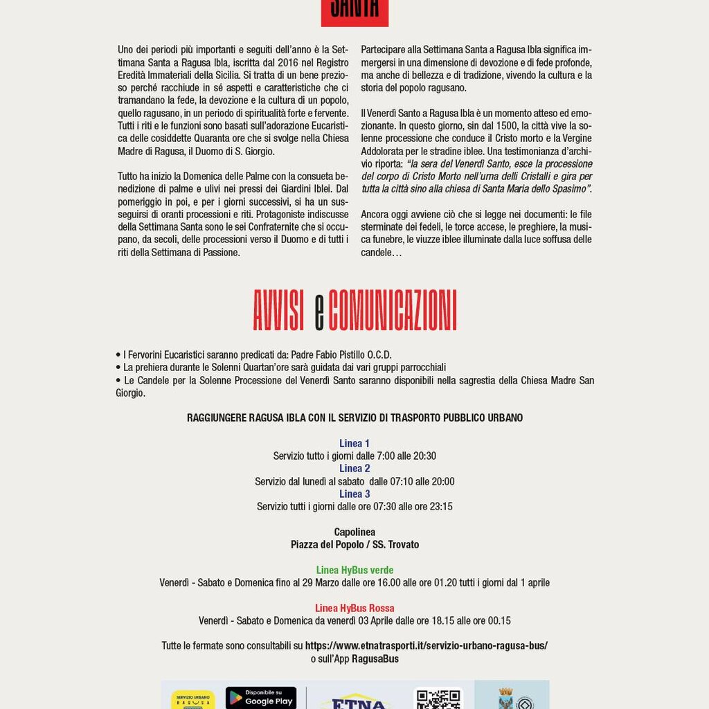 29 Marzo 5 Aprile Settimana Santa Ragusa Ibla Avvisi