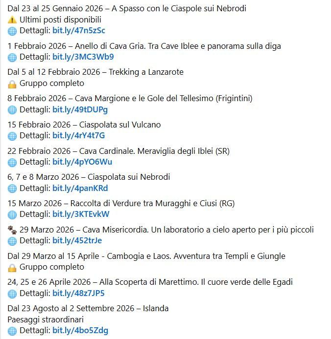 Calendario 2026 Ciaotrekking