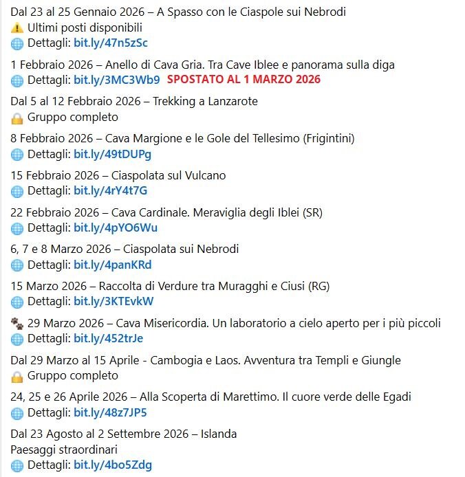 Calendario 2026 Ciaotrekking